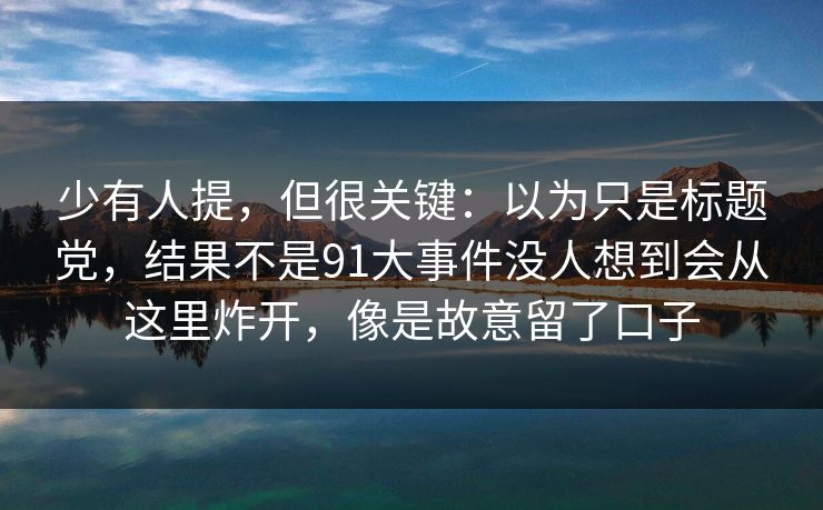 少有人提，但很关键：以为只是标题党，结果不是91大事件没人想到会从这里炸开，像是故意留了口子